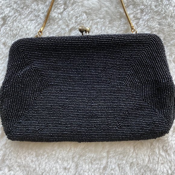 Vintage Black beaded Handbag Clutch - Picture 6 of 15